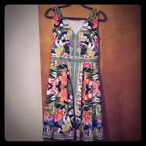 Tropical floral cocktail dress.